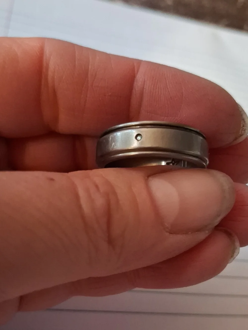 Mens Titanium Spinner Wedding Ring With Stone